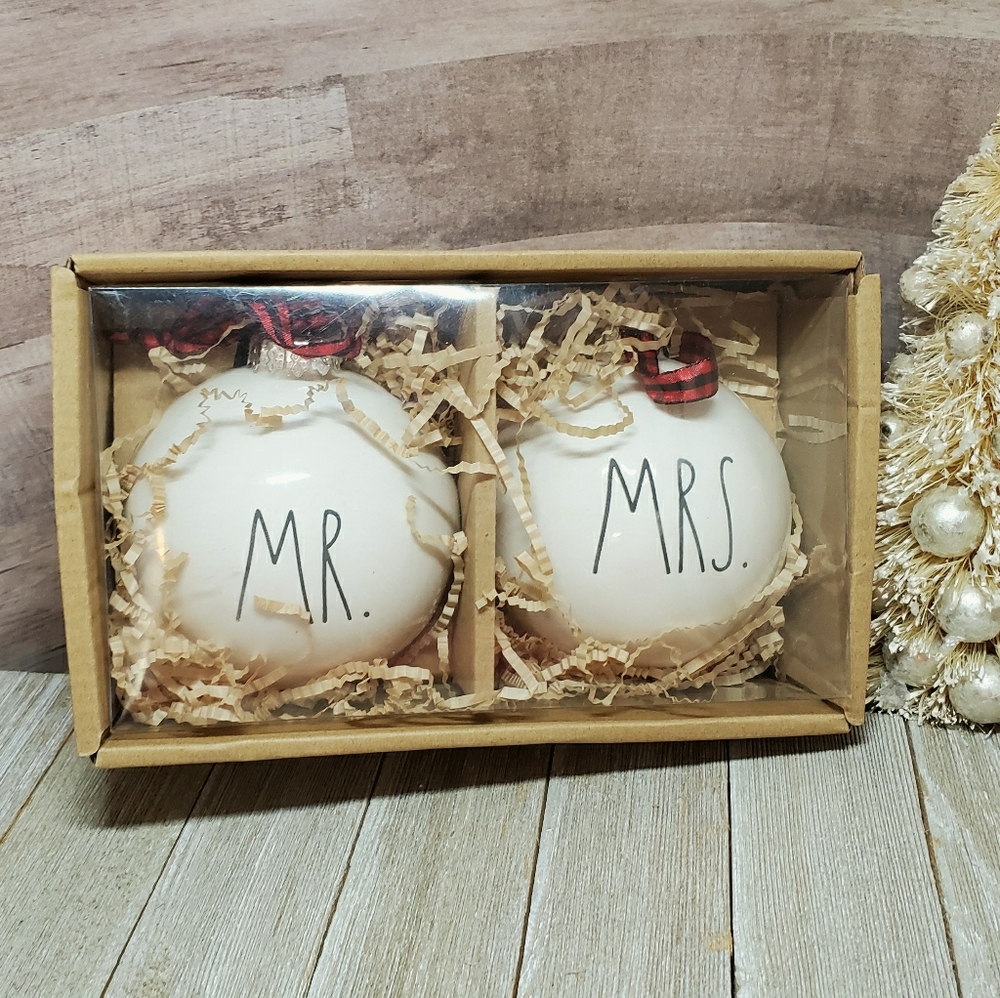 Rae Dunn Mr. & Mrs. Christmas Ornaments New in Box